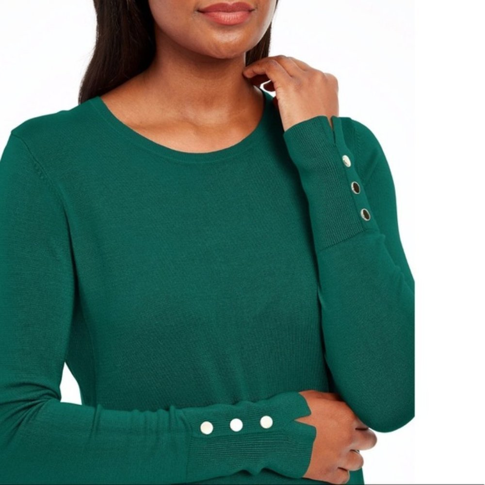 JM Collection Button Cuff Crewneck Sweater - Picture 3 of 4